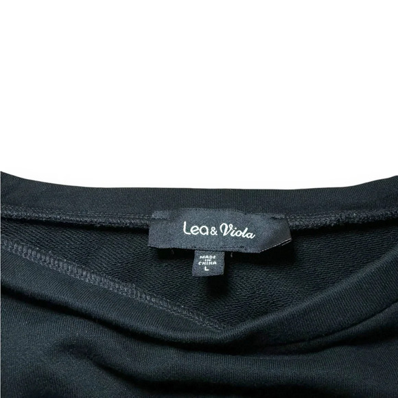 Lea & Viola Puff Sleeve Belted Black Sweatshirt | Women's Size L - Picture 3 of 6